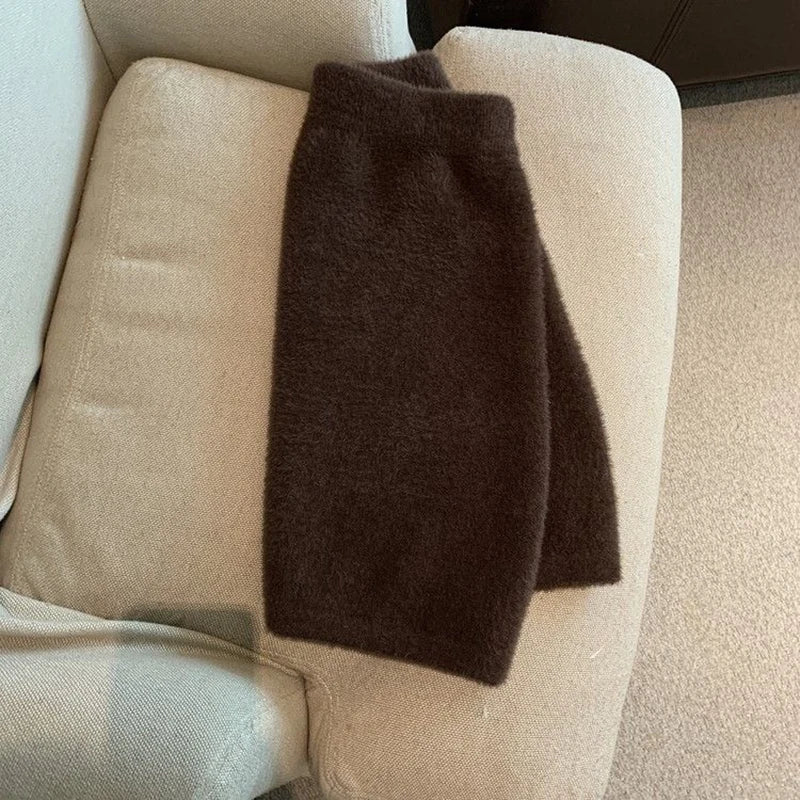 Autumn Winter Cute Mini Skirt Women Furry Soft Vintage High Waist A Line Skirt Korean Fashion Sweet All Match Hip Wrap Skirt New