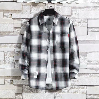 Spring New Korean Style Plaid Shirts Men's Handsome Long-sleeved Loose Casual All-matching Shirt Coats 2026 Trend Men's Clothing