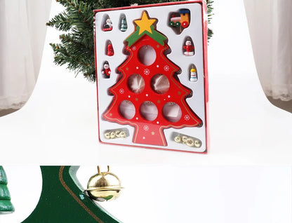 Holiday Tabletop Décor Carved Wood Xmas Tree 6 Hole Centerpiece for Mantel Scene Christmas Village Diorama Craft Ornament