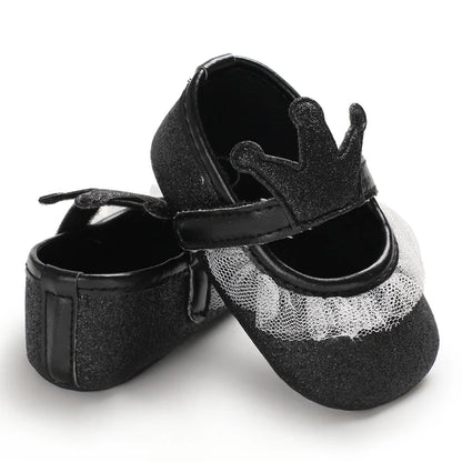 Cute 0-18M Spring Newborn Silver Baby Shoes Non Slip Cloth Bottom Girl Shoes Elegant Breathable Casual Baby First Walking Shoes
