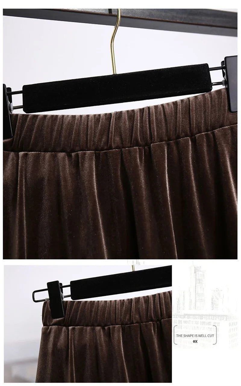 Women Large Size 4XL A-line Long Skirts Autumn Winter Ladies High Waist Skirt New Female Golden Velvet Maxi Skirt