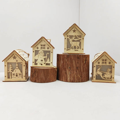 New Holiday Wooden Decorations for Christmas Houses, Wooden Cabin Ornaments, Handmade Wooden Crafts, Christmas Ornaments