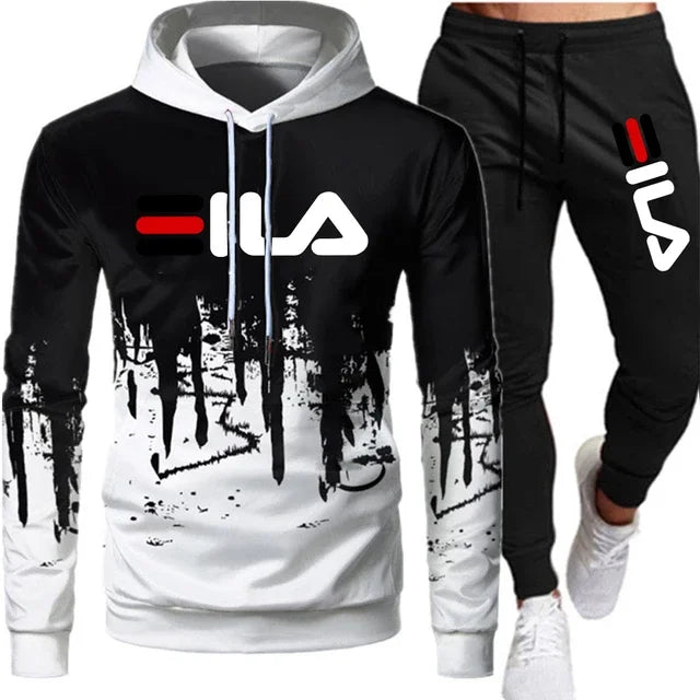 Men's Winter Tracksuit Hoody Hoodies+ Pant High Neck 2-Pcs Set Brand Casual Coldproof Male Sports Cloth Ski Sweat Suit Streetwear