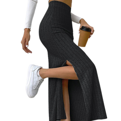 Solid Bodycon Ruched Knitted Long Skirt Women Sexy Black Elastic Elegant High Waist Mermaid Sheath Maxi Skirts Summer Streetwear