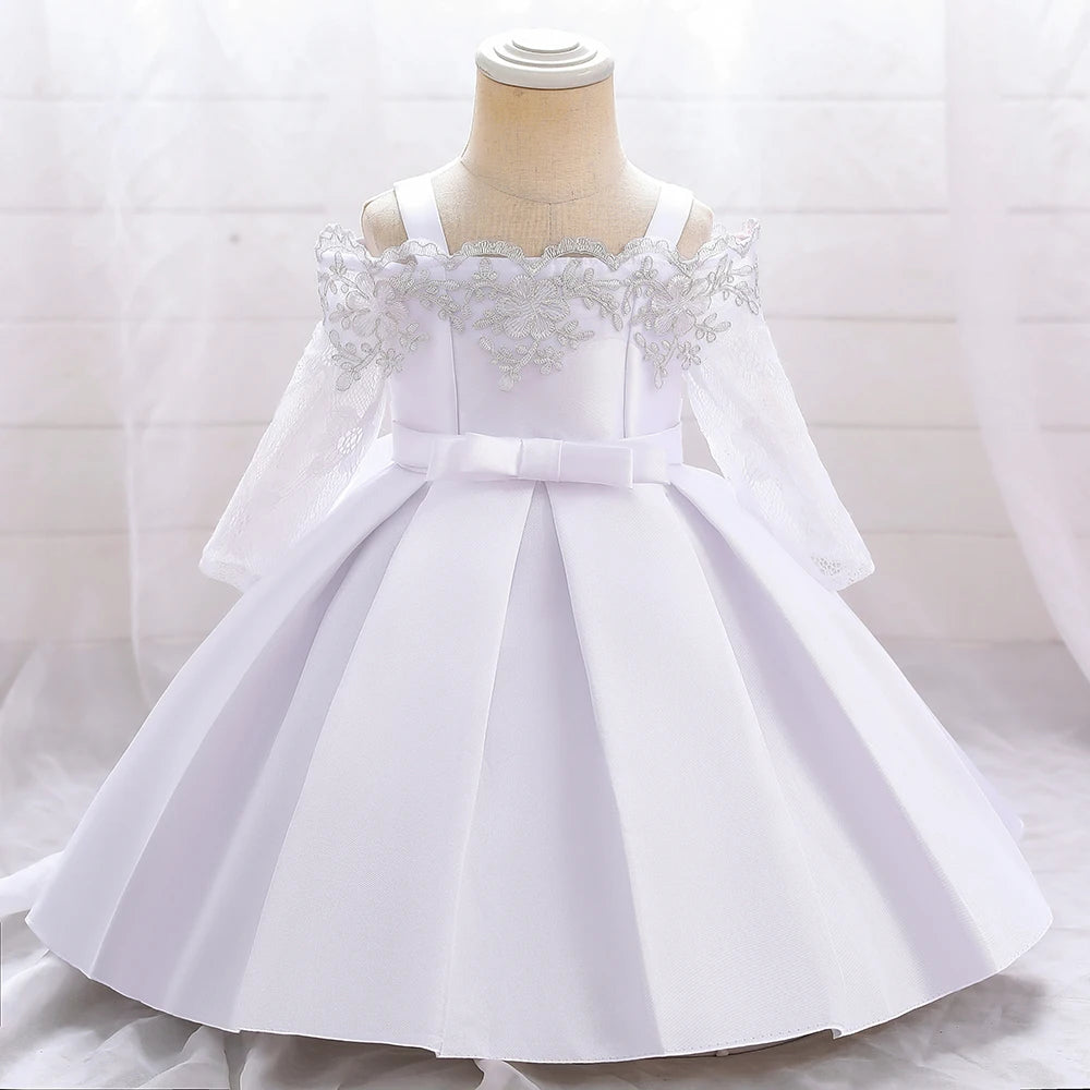 Baby Girls Christmas Dress Newborn Baptism Princess Party Dresses Lace Sleeve Toddler Girl Clothes 1 Years Birthday Wedding Gown