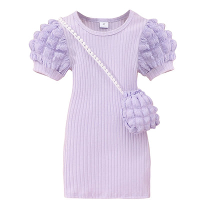 2026 Midi Dress Kids Girl Clothes Summer Short Sleeve Baby Girl Bodycon Dress Party Children Wrap Tight Dress 3 4 5 6 7 8 Years