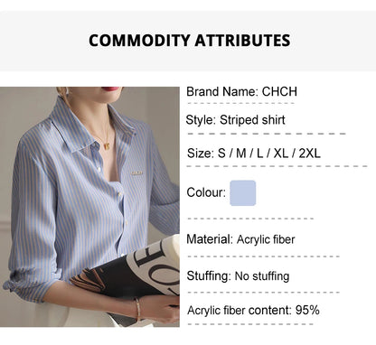 Women's Shirt New Popular Classic High Grade Female Long Sleeved Shirt Vintage Elegant Stripe Versatile Office Lady Fashion Tops