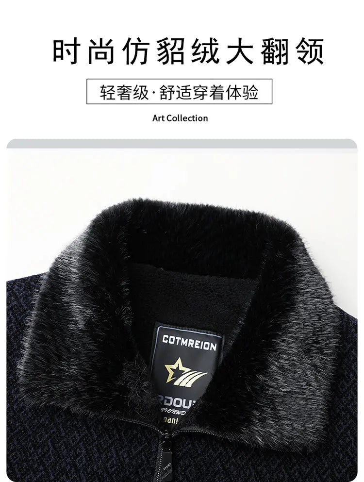 High Quality Winter Woolen Jacket for Men Versatile Brand Casual Business Cotton Trench Coat Add Velvet Keep Warm Overcoat Tops