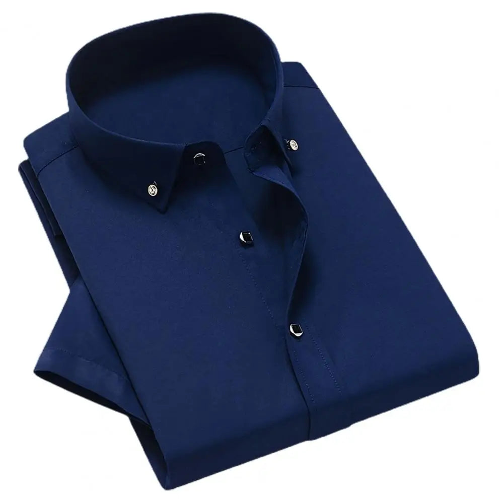 White Men Business Shirt  Pure Colors Breathable Men Shirt Short Sleeve Formal Top