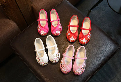 Girls Hanfu Flats Shoes Chinese Style Kids Princess Embroidery Cloth Shoes Dance Versatile Children's Ancient Dress Up Loafers