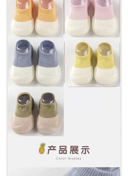 1pair Baby First Walker Toddler Shoes Non-slip Comfortable Silicone Soft Sole Casual Indoor Floor Socks Knit Booties for Newborn