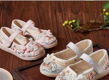 Kids Hanfu Shoes Sweet Embroidery Flower Girl Princess Shoes Fashion Chinese Ancient Style Children's Causal Flat Cloth Shoes