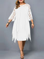 Sexy Women'S Clothing Evening Dresses Xxl O Neck Lace Sleeve Hollow Out Solid 2026 Elegant Midi Party Dress For Chubby Women