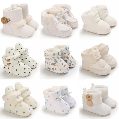 2025 Baby Autumn Winter Boots Baby Girl Boys Winter Warm Shoes Solid Fashion Toddler Fuzzy Balls First Walkers Kid Shoes 0-18M