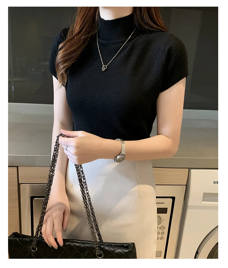 Solid Color Casual Women Clothing Korean Knitted Women Top Bulse Mujer De Moda Spring Summer Slim Turtleneck Blouse