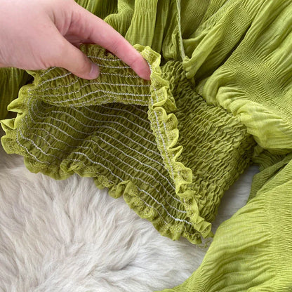 Women Sexy Chiffon Short Blouse Female See Through Super Long Sleeve Purple/Green/Black/White Folds Party Tops 2026 New