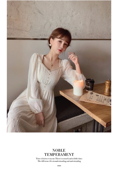 2026 Summer New Women Fashion Elegant White Midi Dresses Vintage Princess Female Party A Line Clothes Prom Robe Vestdios