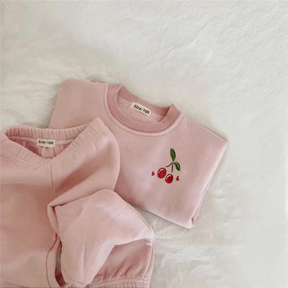 2Pcs Spring Winter Baby Girl Boy Clothes Set Embroidery Thicken Fleece Warm Sweatshirt Pant Boy Tracksuit Toddler Clothes Outfit