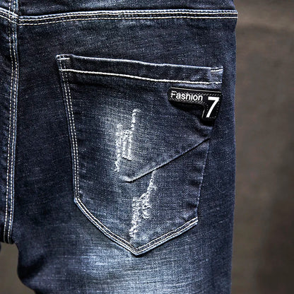 2025 New Ripped Jeans Men Slim-fit Denim Pants Cotton Korean Style Fashion Elasticity Versatile Blue Black Men's Clothing