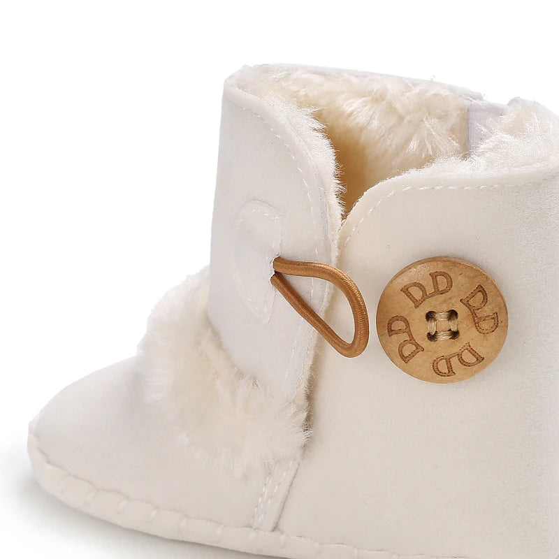 2025 Baby Autumn Winter Boots Baby Girl Boys Winter Warm Shoes Solid Fashion Toddler Fuzzy Balls First Walkers Kid Shoes 0-18M