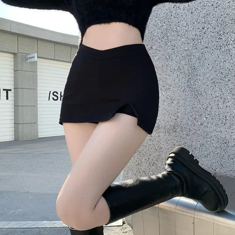 2026 Black Split Mini Skirts Women Summer Club High Waist Slit Skirt Streetwear Korean Party Fashion Irregular Slim A Line Skirt