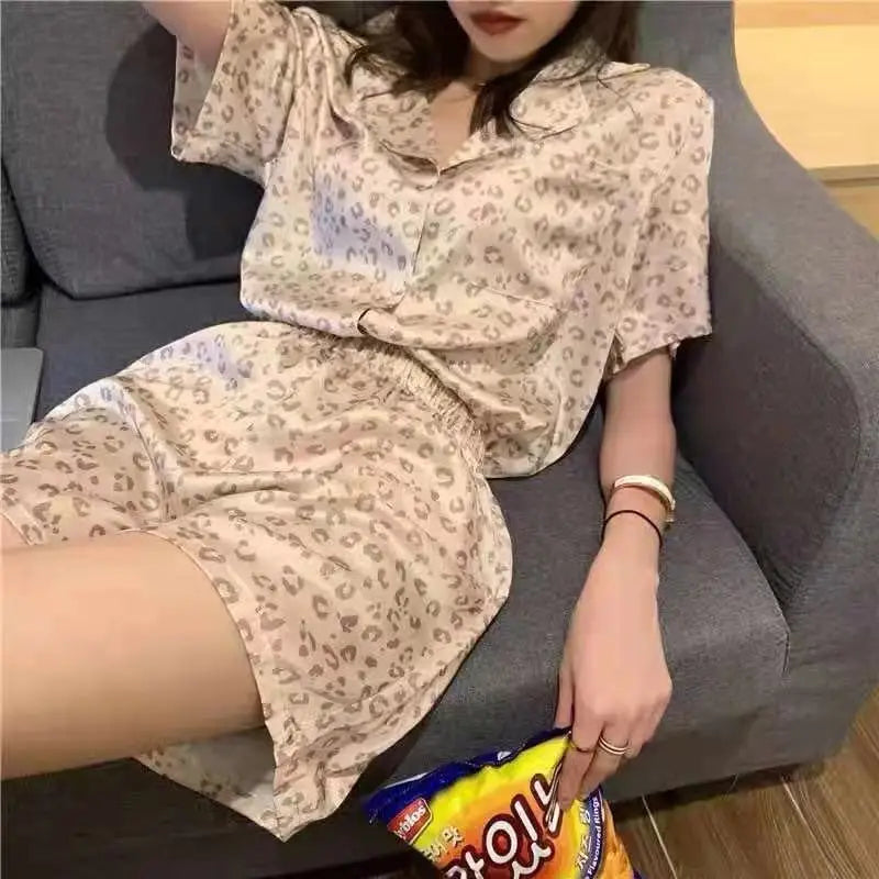 New Women Sleepwear Cartoon Pajamas Female Short  Pants Short Sleeved Summer Spring Loungewear Fashion Home Clothing Home wear