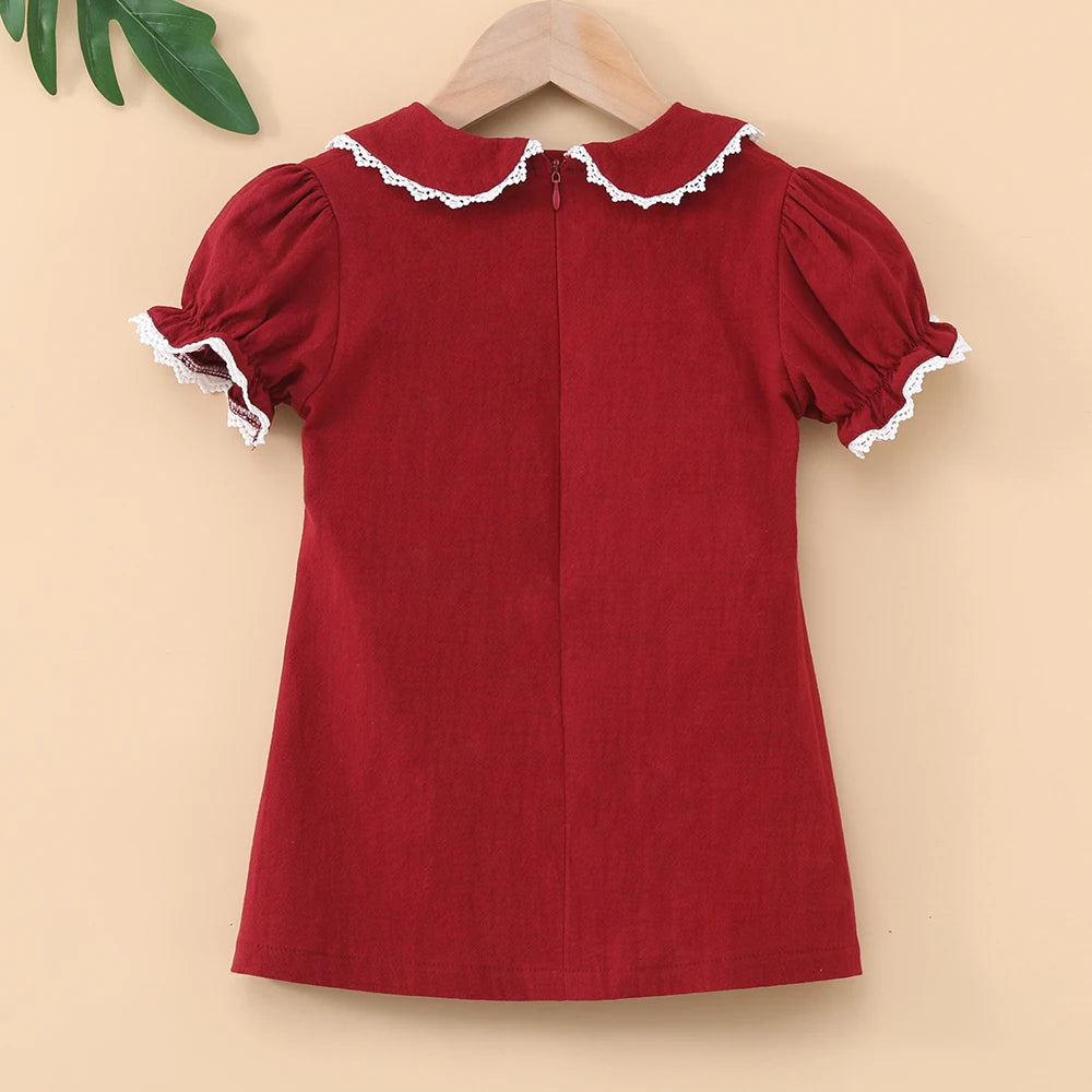 Baby Girl Smock Dress Toddler Peter Pan Color Holiday Princess Dress Infants Red Clothes