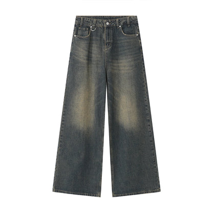 LUZHEN Old Male Pants Autumn Blue Washed Men Denim Jeans Straight Casual Men wear Loose Wide Leg Trousers 2026 New Fashion 9C354