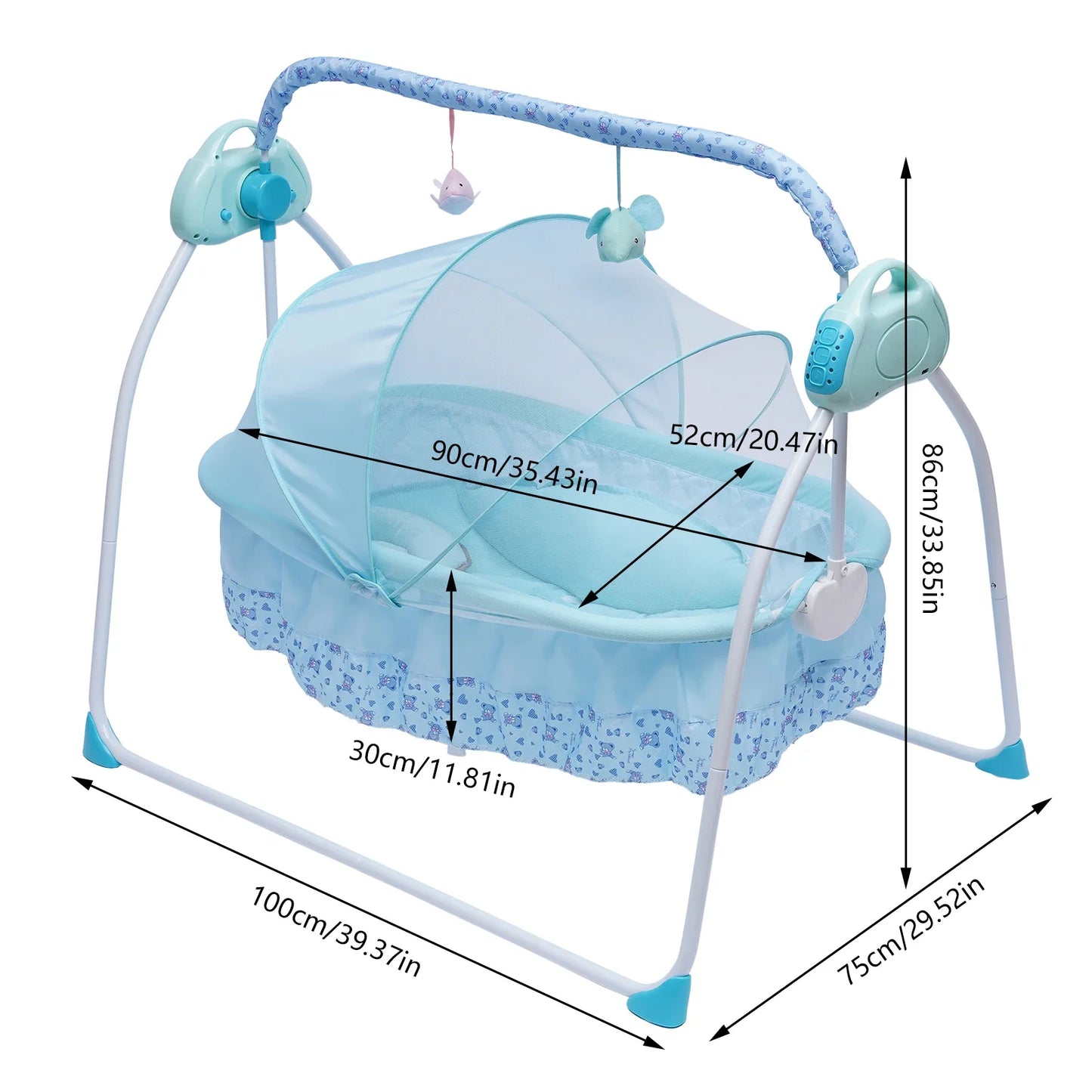 Electric Baby Crib Cradle Auto-Swing Newborn Sleep Bed Infant with Bluetooth blue with Chair + Music + Mat + Net