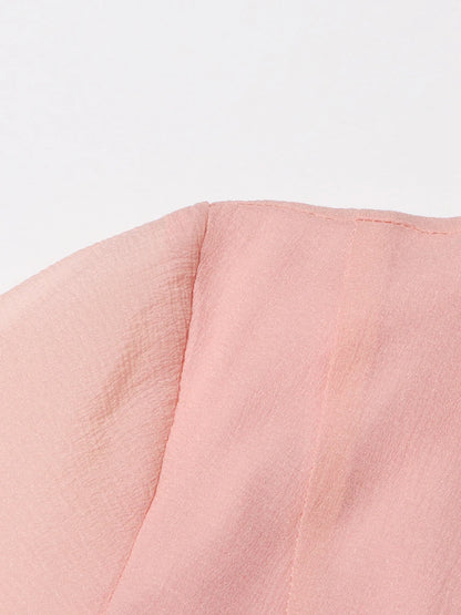 VGH Elegant Spliced Ruffles Midi Dresses for Women O Neck Petal Sleeve High Waist Slim Patchwork Buttons Solid Dress Female New