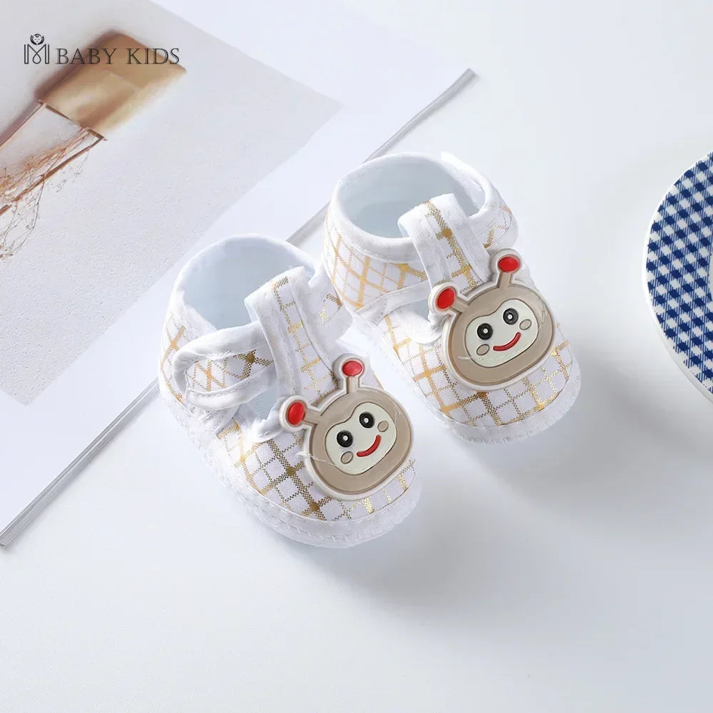 Cotton Newborn Baby Shoes Cartoon Pattern First Walkers for Girl Boy Plaid Soft Sole Walking Sandals 0-12month