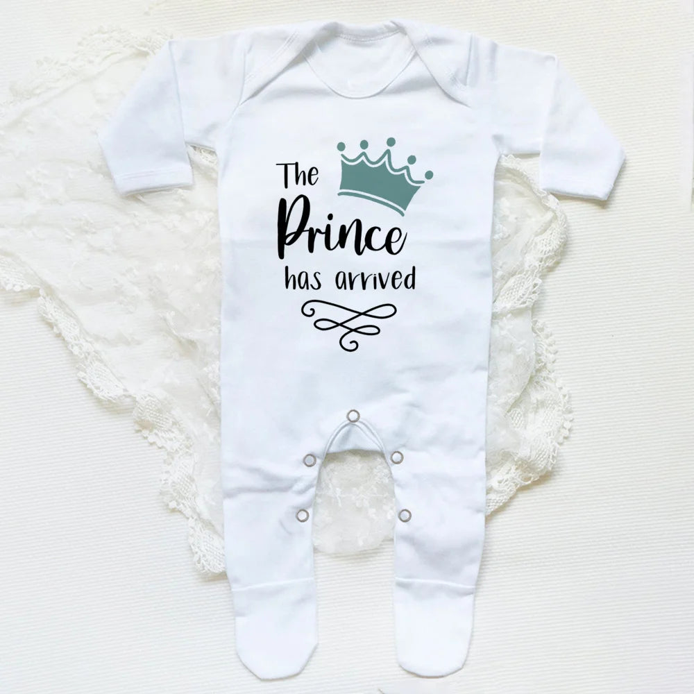 The Prince Has Arrived Print Baby Baby grow Sleepsuit Vest Bodysuit Newborn Boys Coming Home Hospital Clothes Infant Shower Gift