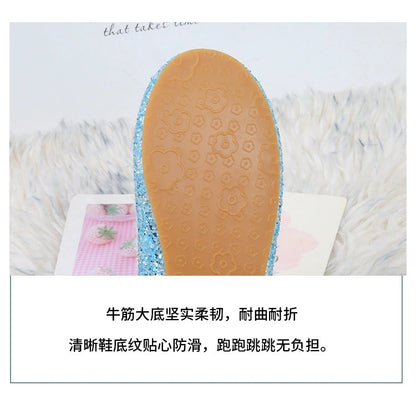 Disney Autumn Fashion Pearl Bow Rhinestone Frozen Elsa Princess Girl Shoes Flat Kids Princess Warm Winter Shoes Size 23-36