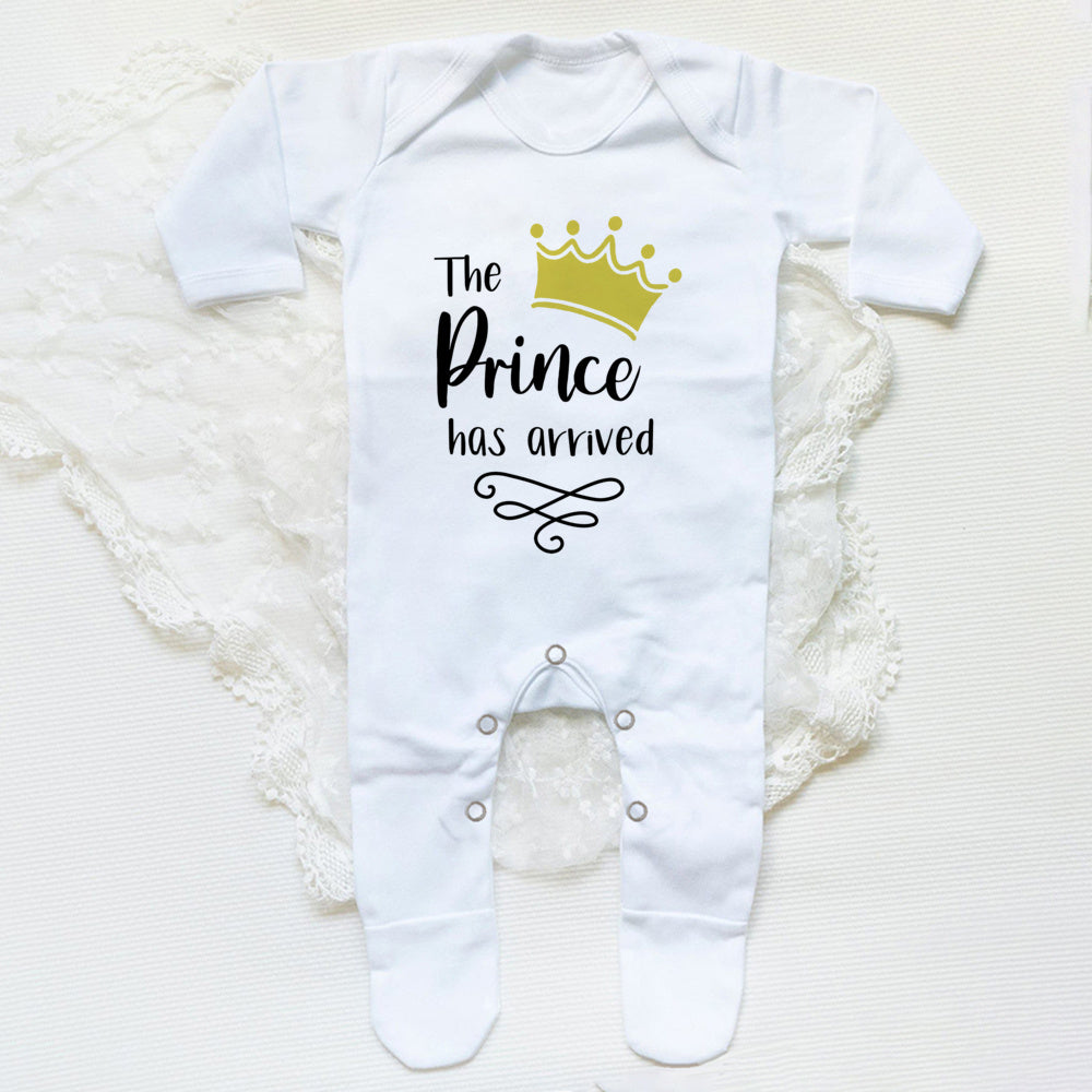 The Prince Has Arrived Print Baby Baby grow Sleepsuit Vest Bodysuit Newborn Boys Coming Home Hospital Clothes Infant Shower Gift
