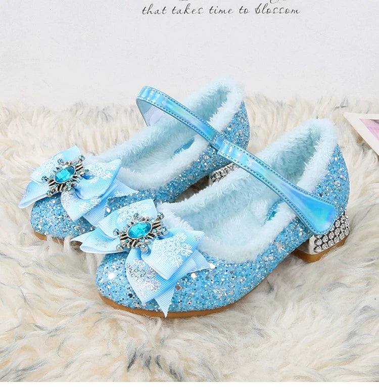 Disney Girls Show Frozen Princess Elsa Shoes Winter Girls Baby Shoes Children Blue Pink Crystal Shoes Sandals Size 23-36