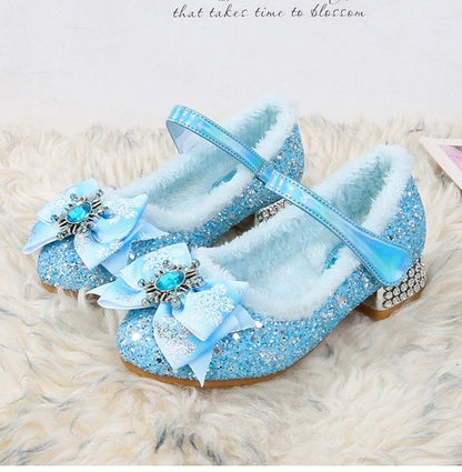 Disney Girls Show Frozen Princess Elsa Shoes Winter Girls Baby Shoes Children Blue Pink Crystal Shoes Sandals Size 23-36