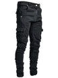 Jeans Men Pants Wash Solid Color Multi Pockets Denim Mid Waist Cargo Jeans Plus Size Fashion Casual Trousers Male Daily Wear