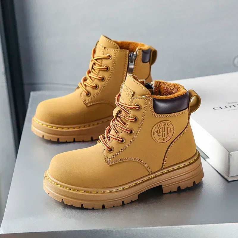 Classic Children Biker Boots Kids Tooling Boot Winter Child Plus Velvet Warm Snow Boot Anti-slip Wear-resistant Girls Boys Shoes