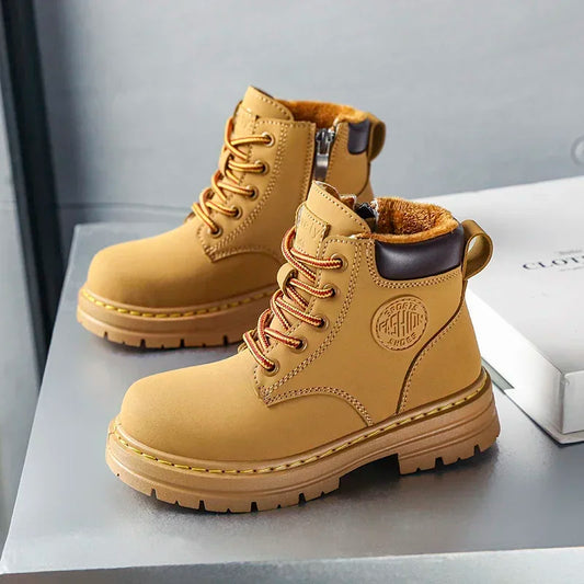 Classic Children Biker Boots Kids Tooling Boot Winter Child Plus Velvet Warm Snow Boot Anti-slip Wear-resistant Girls Boys Shoes