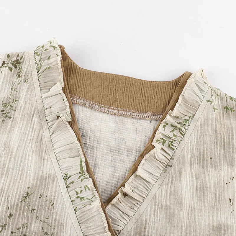 Spring Autumn V-Neck Pajamas Female Pajamas Sets Elegant Floral Japanese Kimonos For Women Big Yards M-4XL Cotton