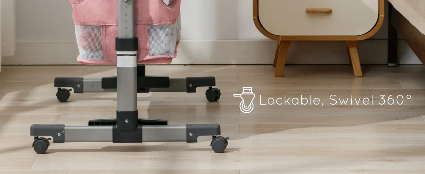 Baby Bassinet, Bedside Sleeper with Wheels, Height Adjustable, for Infant/Baby/Newborn Girls & Boys 0-6 Months, Pink