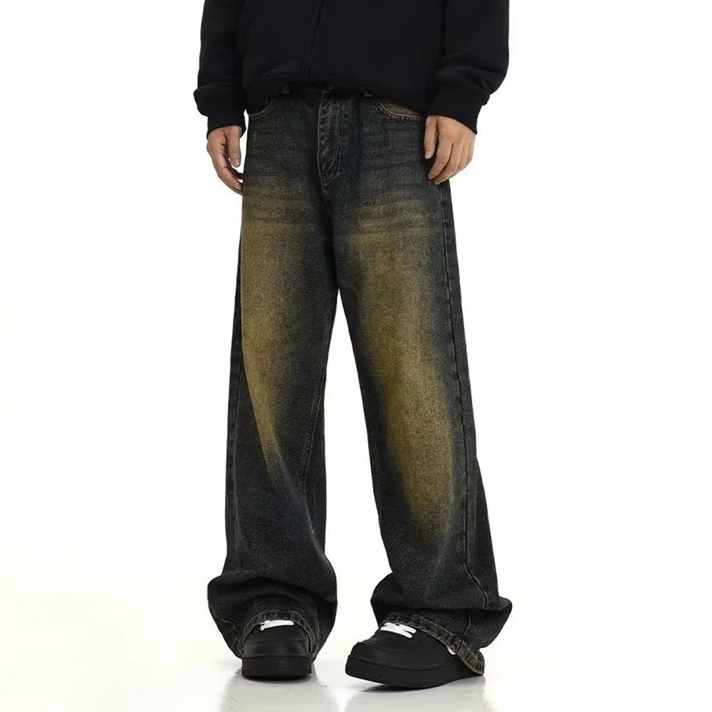 Men's Retro Casual Washed Jeans Personality American Streetwear Straight Versatile Trouser Fashion Men's Clothing Jeans Summer