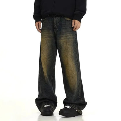 Men's Retro Casual Washed Jeans Personality American Streetwear Straight Versatile Trouser Fashion Men's Clothing Jeans Summer