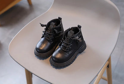 Spring Autumn Children Ankle Boots Classic Simple Black Boots for Girl Fashion Causal Kids Boots for Boys Leather Versatile Soft