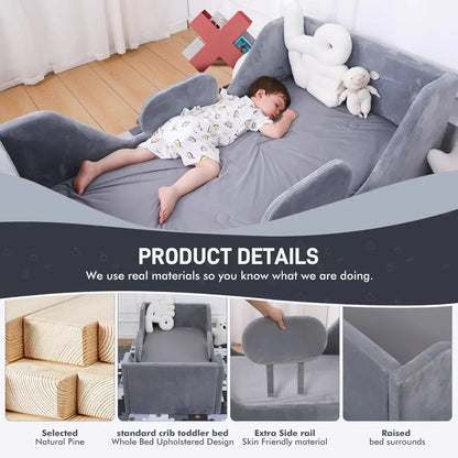Toddler Bed, Child Bed for Kids with Extra Safety Broad, Standard Crib Size Toddler Bed, Certified Fabric Toddler Beds