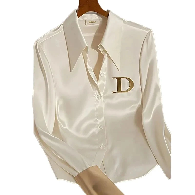 2026 White Shirt Female Design Sense Spring Autumn Fashion Letter Long Sleeve Shirts Tops Single-Breasted Blouse Coat Women