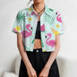 Women's Lapel Button Tank Tops Shirts Summer Casual Short Sleeve Shirts 3D Cherry Printed Women's Clothing Navel Exposed Shirts