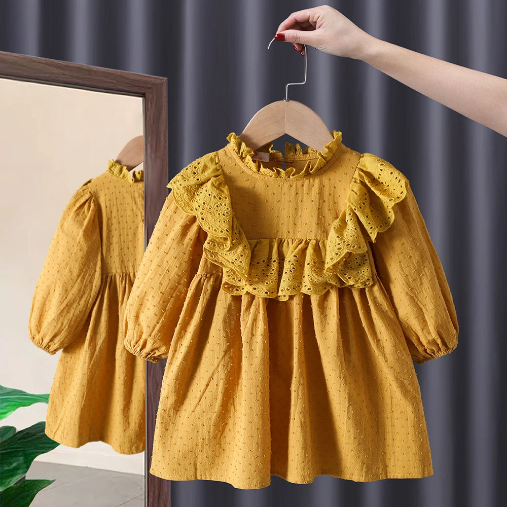 Spring baby girl clothes lace long sleeve dress costume for toddler girl baby birthday kids clothing straight long dresses dress