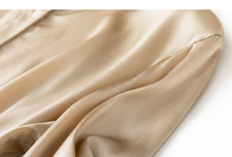 Tajiyane Women's 93% Mulberry Silk 7% Spandex 19 momme satin Silk Buttons long sleeve shirt Top Blouse office work chemise femme