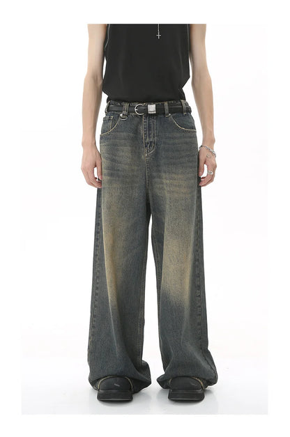 LUZHEN Old Male Pants Autumn Blue Washed Men Denim Jeans Straight Casual Men wear Loose Wide Leg Trousers 2026 New Fashion 9C354